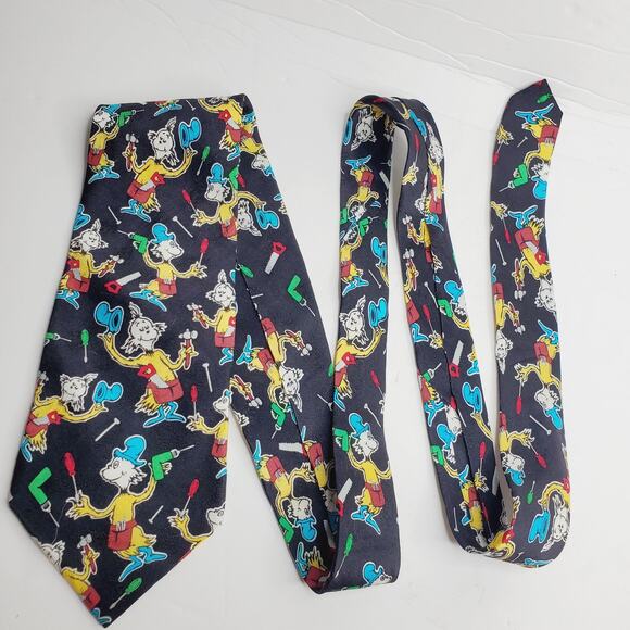 Dr. Seuss Guy-I-Am Handyman Carpenter Green Eggs and Ham Black Silk Tie 1994 - Picture 1 of 7